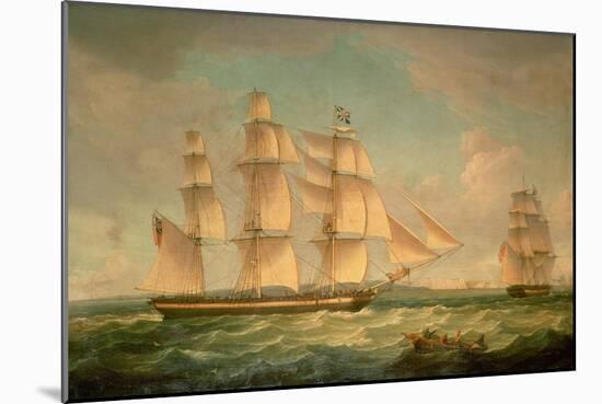 Merchantmen in a Stiff Breeze Off the Cliffs of Dover-Thomas Whitcombe-Mounted Giclee Print