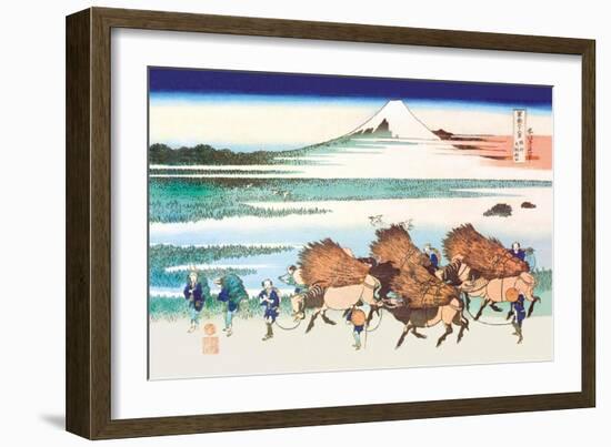 Merchants Travel to Market in View of Mount Fuji-Katsushika Hokusai-Framed Art Print