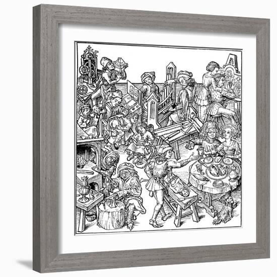 Mercury and His Children. Illustration from the Housebook, 1480S-null-Framed Giclee Print