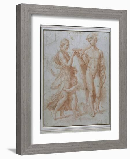 Mercury Offers the Cup of Immortality to Psyche-Giulio Romano-Framed Giclee Print