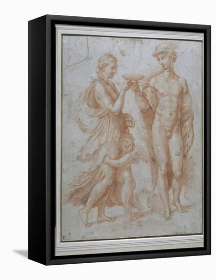 Mercury Offers the Cup of Immortality to Psyche-Giulio Romano-Framed Premier Image Canvas