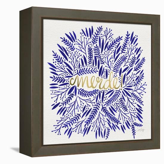 Merde – Navy and Gold-Cat Coquillette-Framed Premier Image Canvas