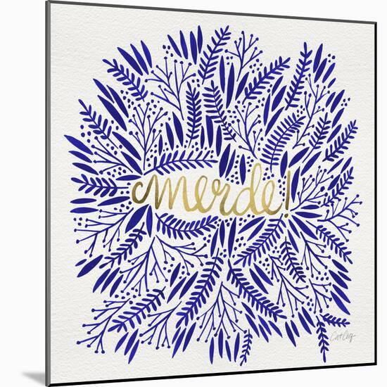 Merde – Navy and Gold-Cat Coquillette-Mounted Giclee Print