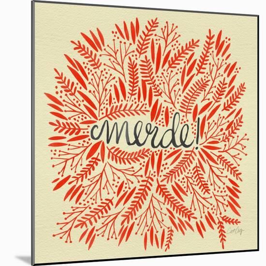Merde – Red on Yellow-Cat Coquillette-Mounted Giclee Print