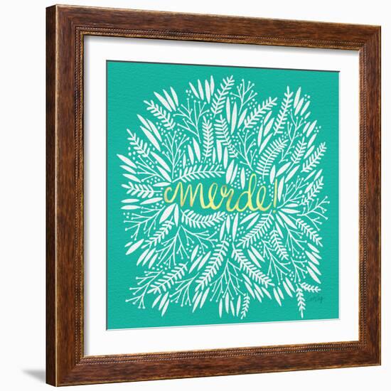 Merde – White on Turquoise-Cat Coquillette-Framed Giclee Print