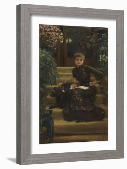 Mère et enfant assis sur le perron d'une maison de campagne-James Tissot-Framed Giclee Print