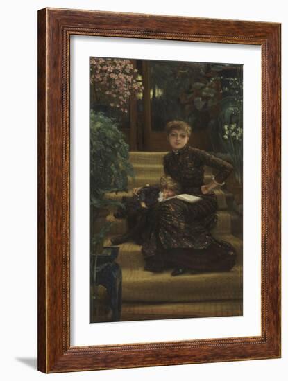 Mère et enfant assis sur le perron d'une maison de campagne-James Tissot-Framed Giclee Print