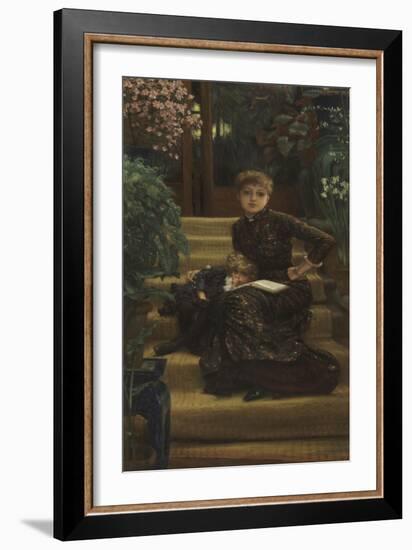 Mère et enfant assis sur le perron d'une maison de campagne-James Tissot-Framed Giclee Print