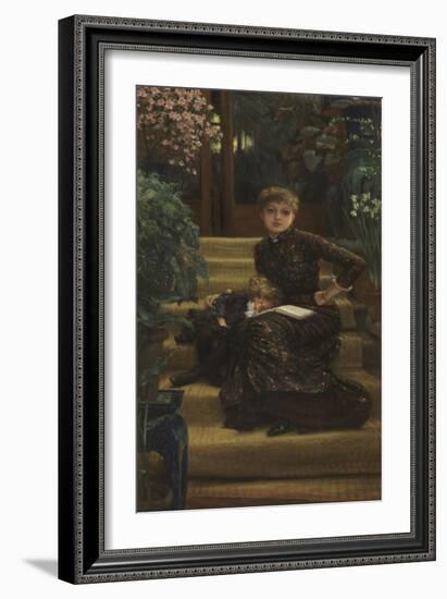 Mère et enfant assis sur le perron d'une maison de campagne-James Tissot-Framed Giclee Print