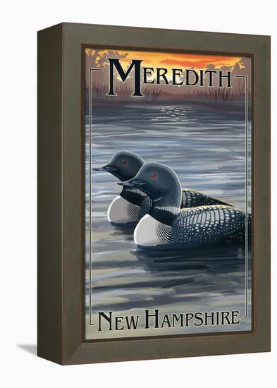 Meredith, New Hampshire - Loons-Lantern Press-Framed Stretched Canvas