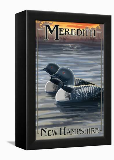 Meredith, New Hampshire - Loons-Lantern Press-Framed Stretched Canvas