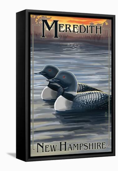 Meredith, New Hampshire - Loons-Lantern Press-Framed Stretched Canvas