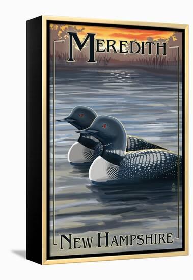 Meredith, New Hampshire - Loons-Lantern Press-Framed Stretched Canvas