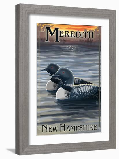 Meredith, New Hampshire - Loons-Lantern Press-Framed Art Print