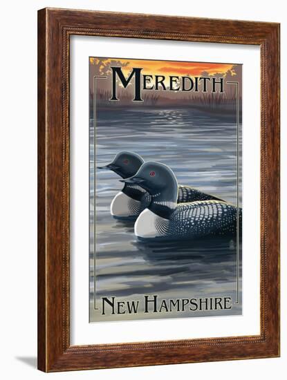 Meredith, New Hampshire - Loons-Lantern Press-Framed Art Print