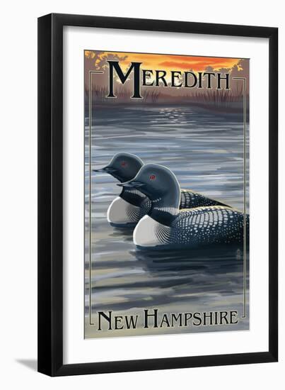Meredith, New Hampshire - Loons-Lantern Press-Framed Art Print