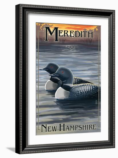 Meredith, New Hampshire - Loons-Lantern Press-Framed Art Print