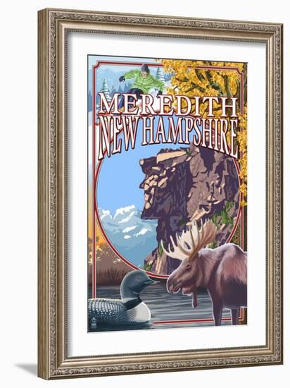 Meredith, New Hampshire - Montage-Lantern Press-Framed Art Print