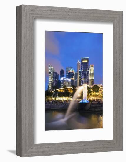 Merlion and Marina Bay Downtown Buildings, Singapore, Southeast Asia, Asia-Christian Kober-Framed Photographic Print