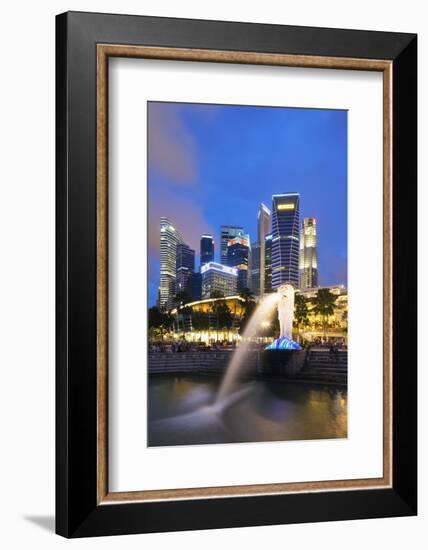 Merlion and Marina Bay Downtown Buildings, Singapore, Southeast Asia, Asia-Christian Kober-Framed Photographic Print