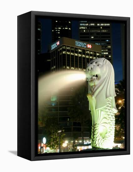 Merlion Fountain with Statue of Half Lion and Fish, with City Buildings Beyond, Southeast Asia-Richard Nebesky-Framed Premier Image Canvas