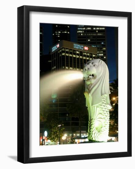 Merlion Fountain with Statue of Half Lion and Fish, with City Buildings Beyond, Southeast Asia-Richard Nebesky-Framed Photographic Print