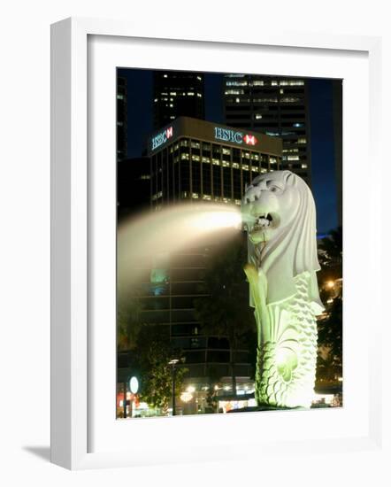 Merlion Fountain with Statue of Half Lion and Fish, with City Buildings Beyond, Southeast Asia-Richard Nebesky-Framed Photographic Print