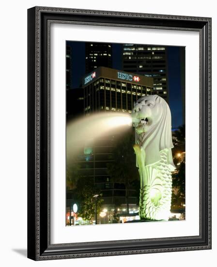 Merlion Fountain with Statue of Half Lion and Fish, with City Buildings Beyond, Southeast Asia-Richard Nebesky-Framed Photographic Print