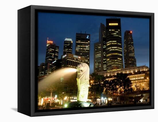 Merlion Fountain with Statue of Half Lion and Fish, with City Buildings Beyond, Southeast Asia-Richard Nebesky-Framed Premier Image Canvas