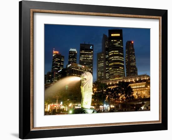 Merlion Fountain with Statue of Half Lion and Fish, with City Buildings Beyond, Southeast Asia-Richard Nebesky-Framed Photographic Print