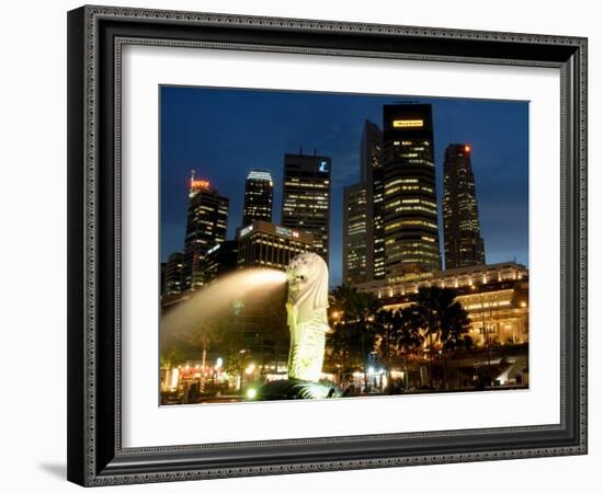 Merlion Fountain with Statue of Half Lion and Fish, with City Buildings Beyond, Southeast Asia-Richard Nebesky-Framed Photographic Print