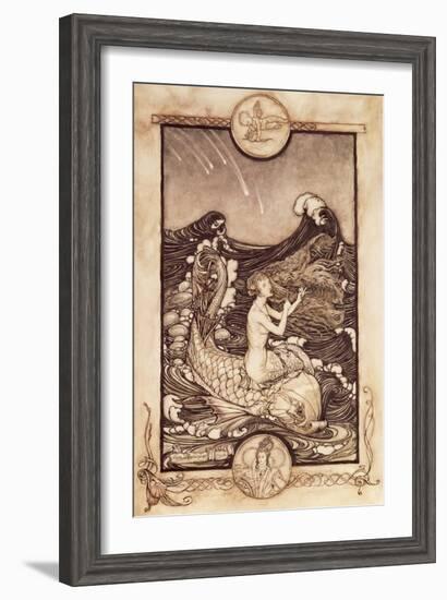 Mermaid and Dolphin from 'A Midsummer Night's Dream', 1908-Arthur Rackham-Framed Giclee Print