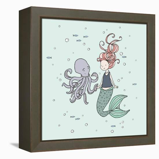 Mermaid And Octopus Buddies-Sweet Melody Designs-Framed Stretched Canvas