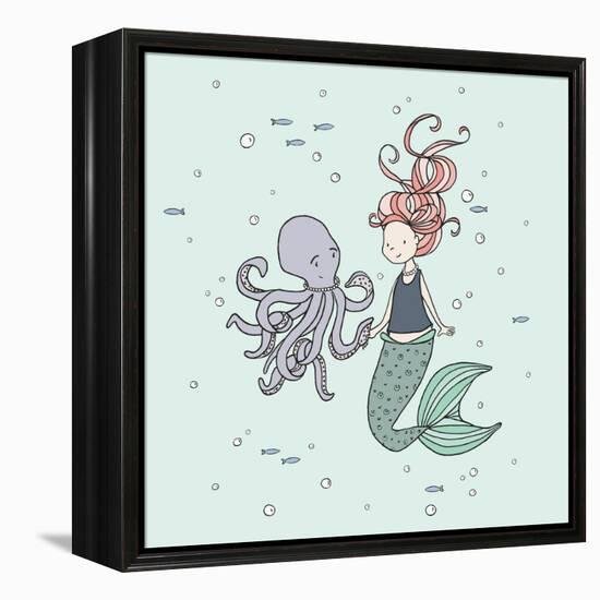 Mermaid And Octopus Buddies-Sweet Melody Designs-Framed Stretched Canvas