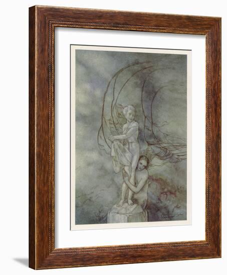 Mermaid and Statue-Arthur Rackham-Framed Art Print