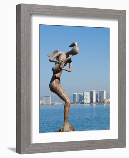 Mermaid Angel Playing Saxophone Sculpture on the Malecon, Puerto Vallarta, Jalisco, Mexico, North A-Michael DeFreitas-Framed Photographic Print