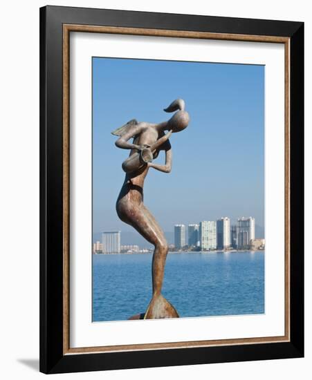 Mermaid Angel Playing Saxophone Sculpture on the Malecon, Puerto Vallarta, Jalisco, Mexico, North A-Michael DeFreitas-Framed Photographic Print