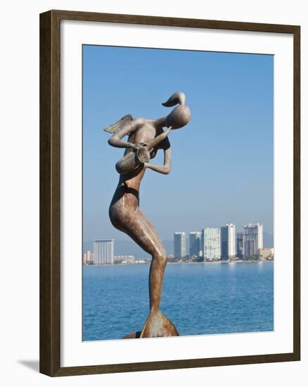 Mermaid Angel Playing Saxophone Sculpture on the Malecon, Puerto Vallarta, Jalisco, Mexico, North A-Michael DeFreitas-Framed Photographic Print