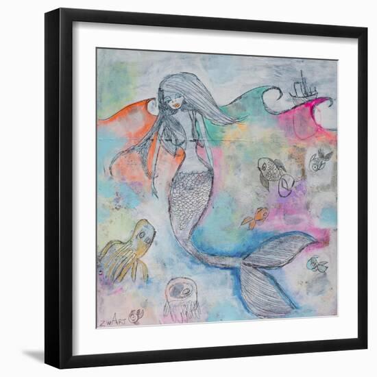 Mermaid Aura-Zwart-Framed Giclee Print