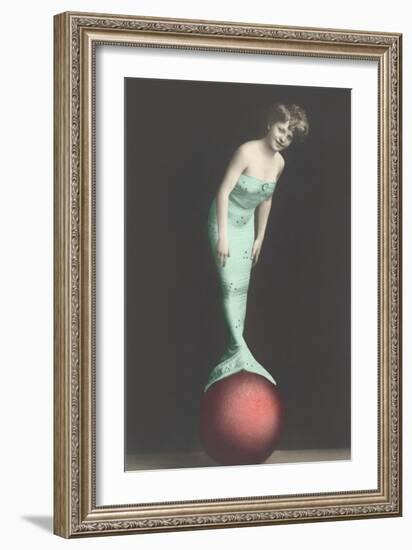 Mermaid Balanced on Ball-null-Framed Art Print