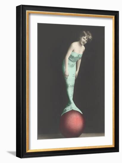 Mermaid Balanced on Ball-null-Framed Art Print