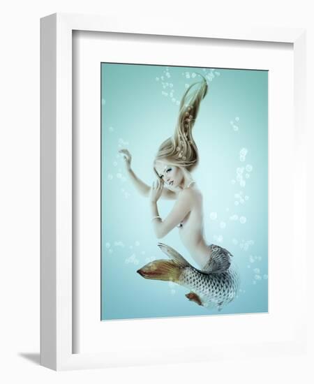 Mermaid Beautiful Magic Underwater Mythology Being Original Photo Compilation-khorzhevska-Framed Art Print