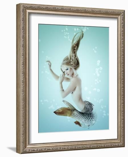 Mermaid Beautiful Magic Underwater Mythology Being Original Photo Compilation-khorzhevska-Framed Art Print