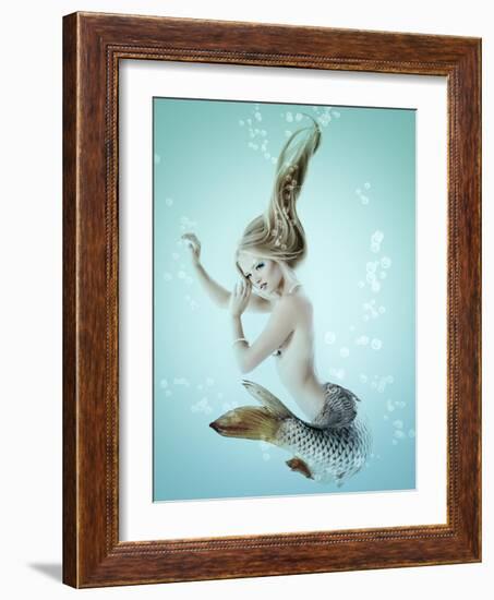 Mermaid Beautiful Magic Underwater Mythology Being Original Photo Compilation-khorzhevska-Framed Art Print