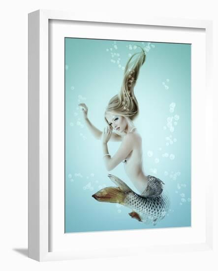 Mermaid Beautiful Magic Underwater Mythology Being Original Photo Compilation-khorzhevska-Framed Art Print