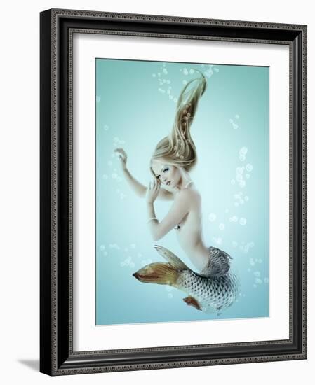 Mermaid Beautiful Magic Underwater Mythology Being Original Photo Compilation-khorzhevska-Framed Art Print