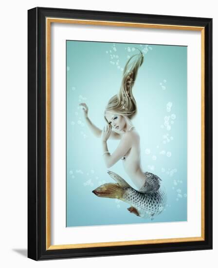 Mermaid Beautiful Magic Underwater Mythology Being Original Photo Compilation-khorzhevska-Framed Art Print