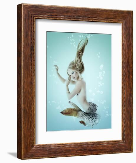 Mermaid Beautiful Magic Underwater Mythology Being Original Photo Compilation-khorzhevska-Framed Premium Giclee Print