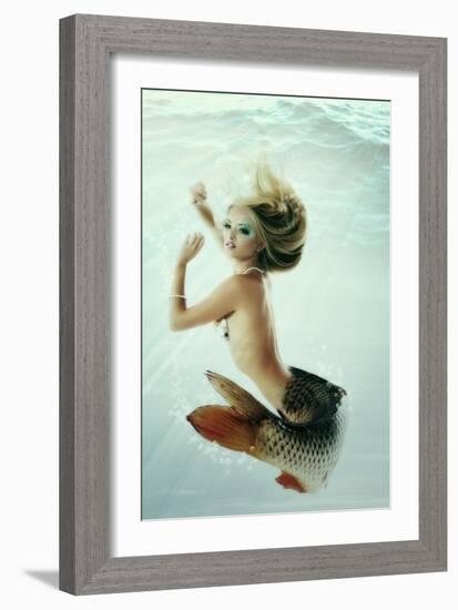 Mermaid Beautiful Magic Underwater Mythology Being Original Photo Compilation-khorzhevska-Framed Art Print