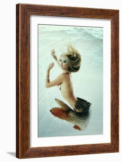 Mermaid Beautiful Magic Underwater Mythology Being Original Photo Compilation-khorzhevska-Framed Art Print